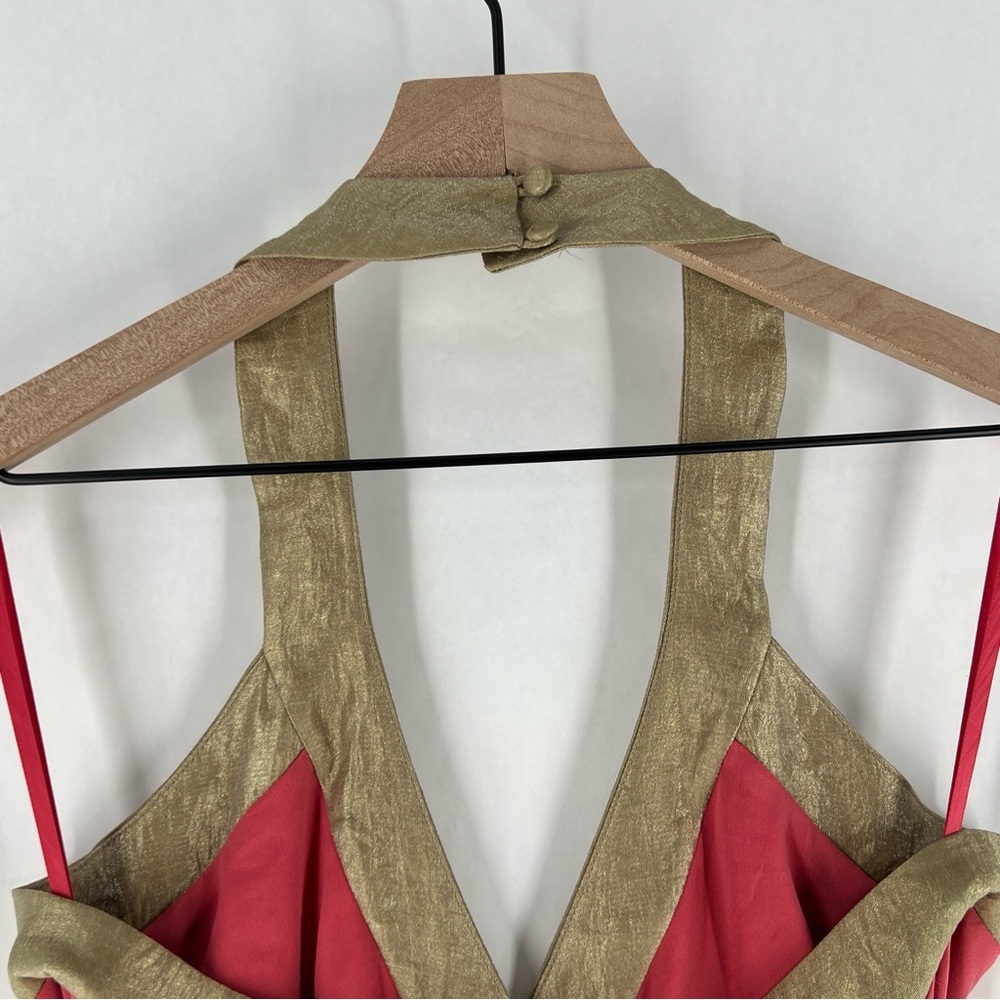 BCBG Paris Y2K Surplice Halter Neck Stretch Jersey Knit‎ Tie Waist Dress Size 6 - Picture 10 of 15